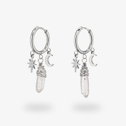 SAGA • Bergkristall Ohrringe mit Mond & Stern