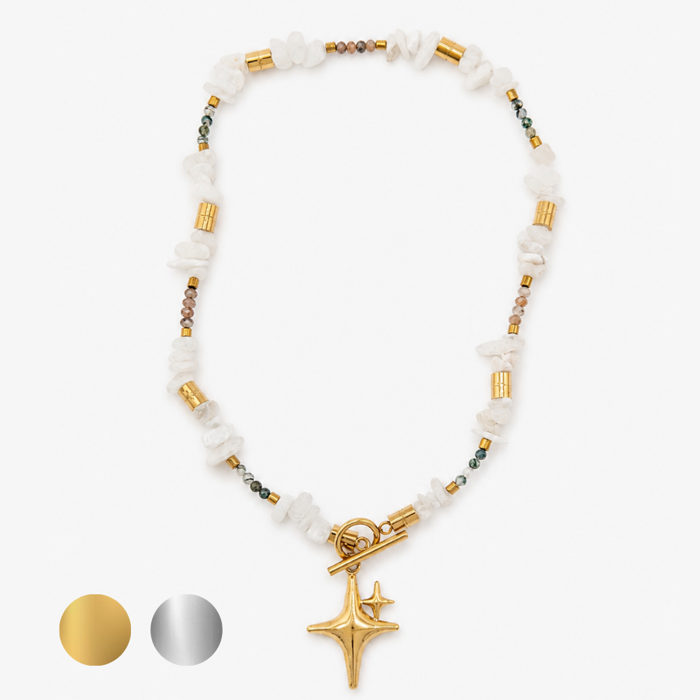 ORANA • Edelstein Kette mit Mondstein & Moosachat