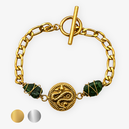 BASILISKA - Armband mit Schlangen-Coin & Diopsid