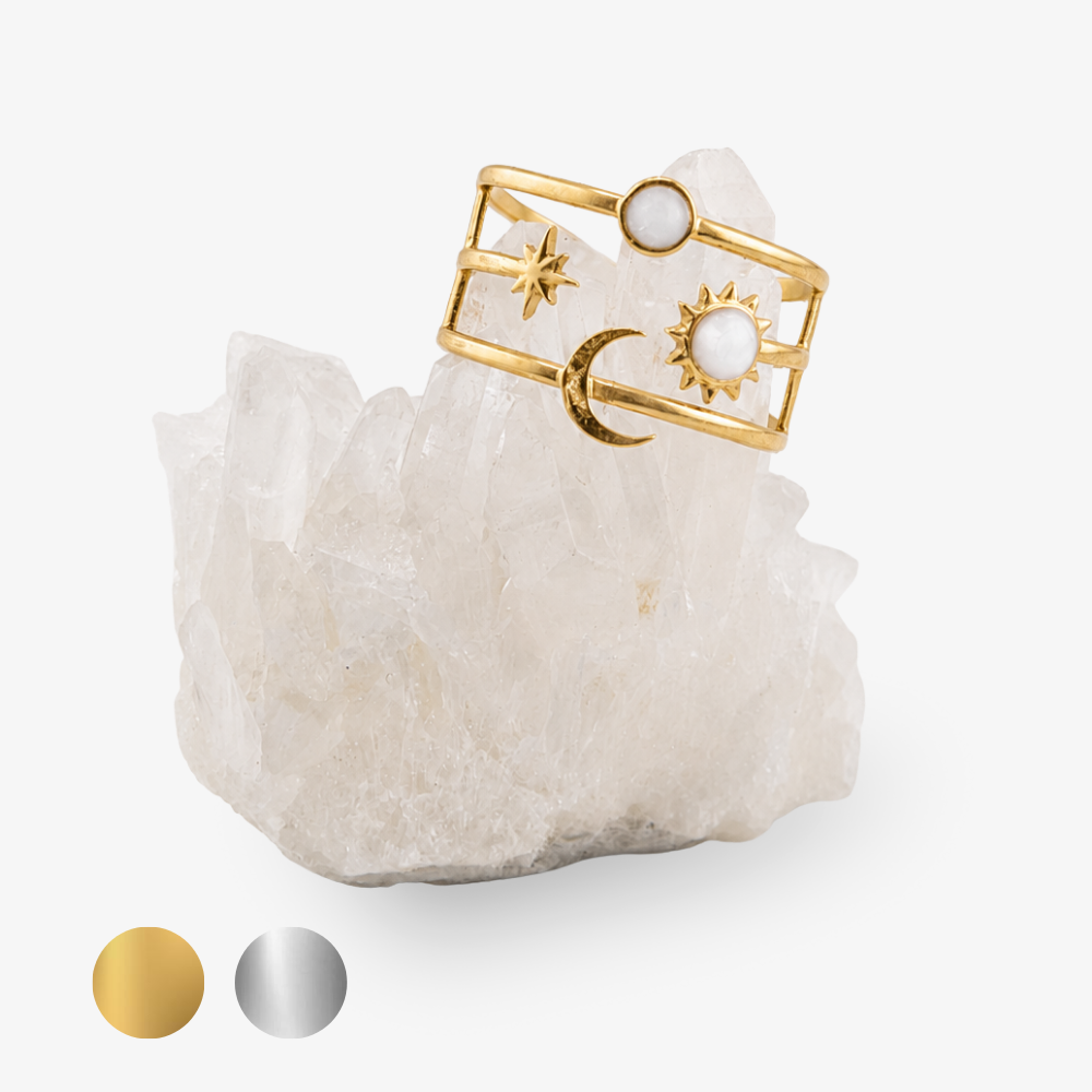 CASSIA • Edelstahl Ring mit Sonne, Mond & Stern, größenverstellbar