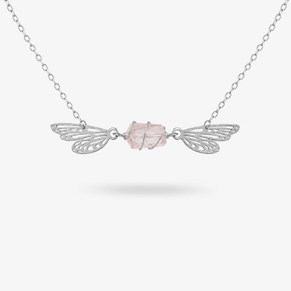 FEYRA ✦ Choker Kette mit Rosenquarz und Feenflügeln