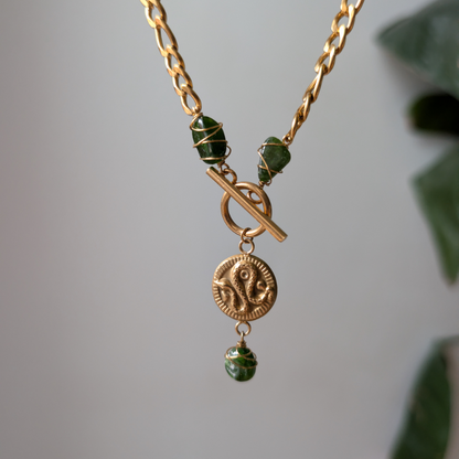 BASILISKA - Kette mit Schlangen-Coin und Diopsid, Edelsteinkette mit Schlangen