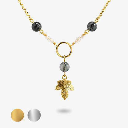 ELOWEN - Kette mit Efeublatt, Moosachat & Herkimer Diamant
