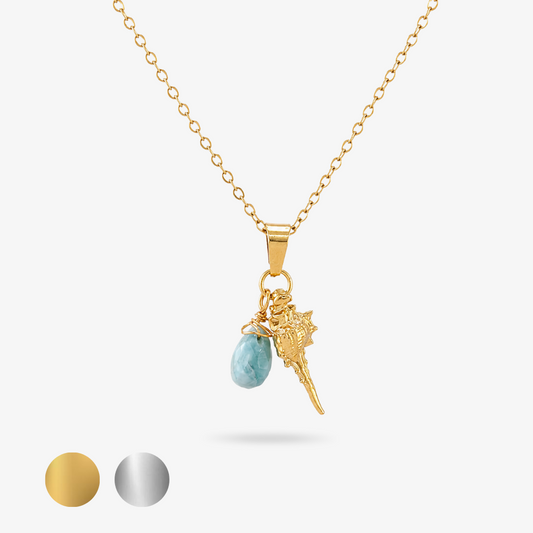 THALASSA ✦ Kette mit Larimar und Muschel