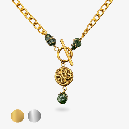 BASILISKA - Kette mit Schlangen-Coin und Diopsid, Edelsteinkette mit Schlangen