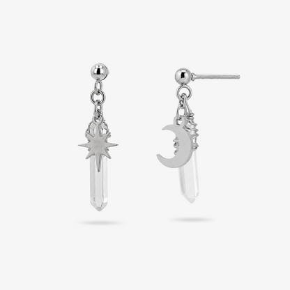 SAGA ✦ Ohrstecker mit Bergkristall, Stern und Mond
