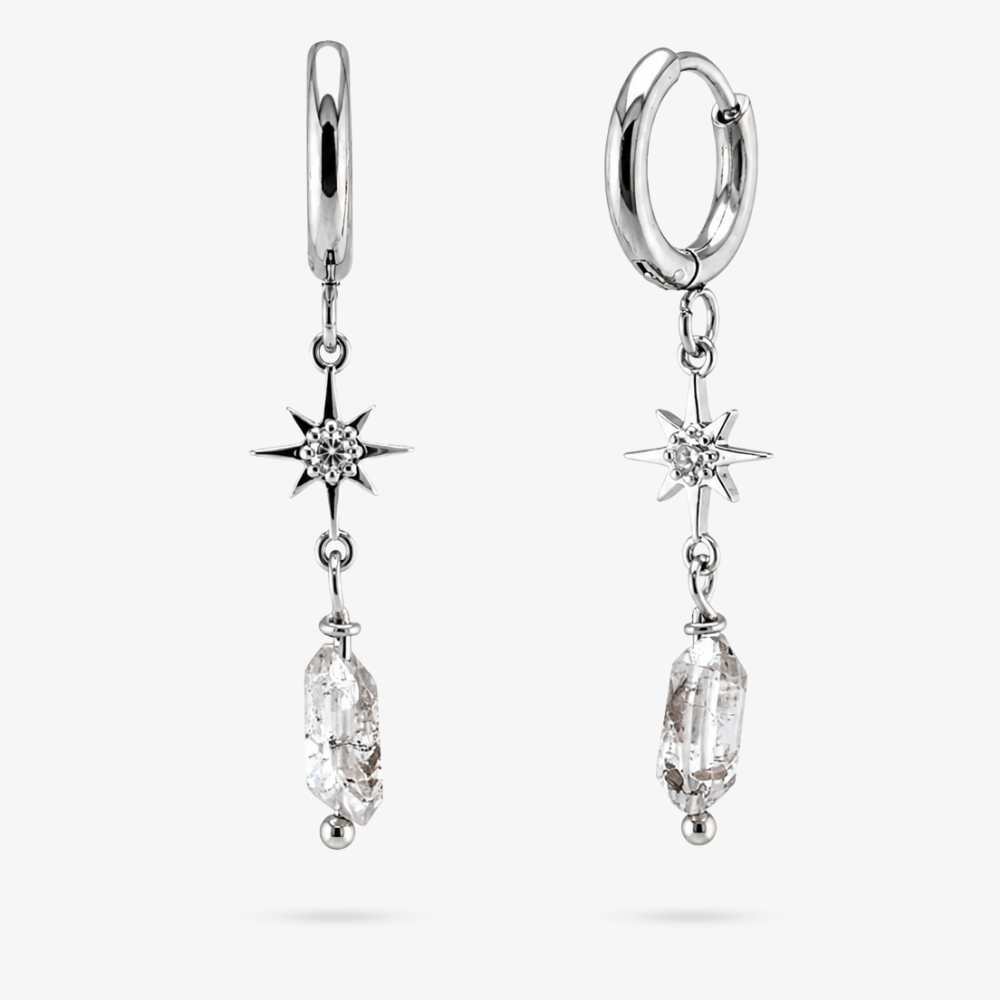 NIVARA • Edelstein Ohrringe mit Herkimer Diamant und Stern