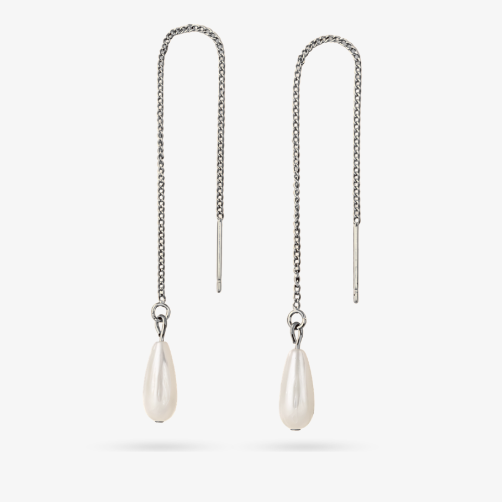 AERIN - zarte Fädelohrringe mit Perlmutt-Tropfen, gold und silber, Hängeohrringe