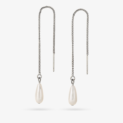 AERIN - zarte Fädelohrringe mit Perlmutt-Tropfen, gold und silber, Hängeohrringe