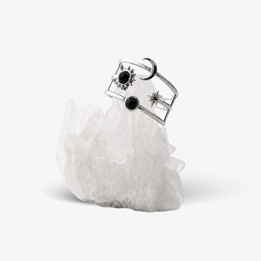 CASSIA ✦ Edelstahl Ring mit Sonne, Mond & Stern, größenverstellbar