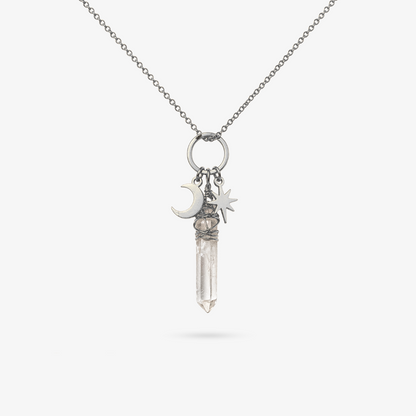 SAGA • Edelstahl Kette mit Bergkristall, Mond & Stern