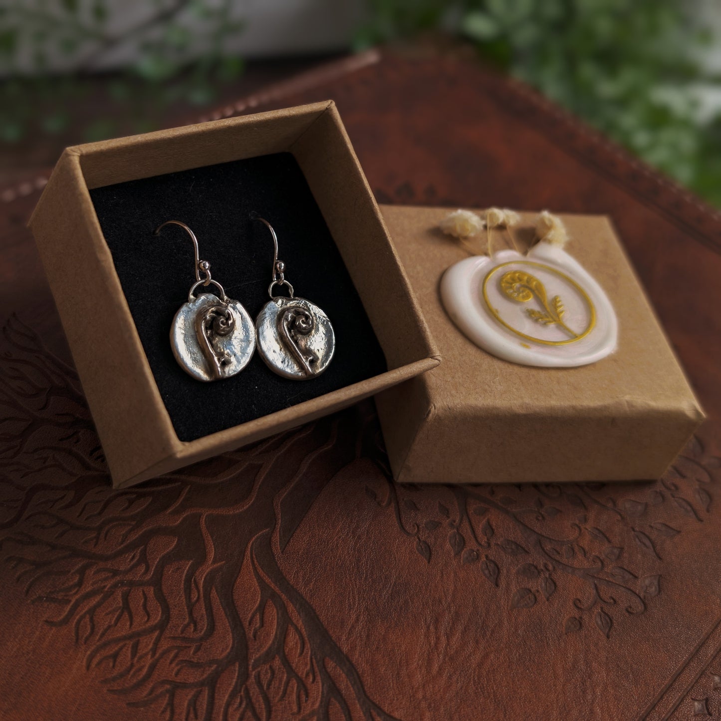 ANCIENT FERN - Ohrringe | 925 Silber & 999 Silber, Silberohrringe mit Farnabdruck